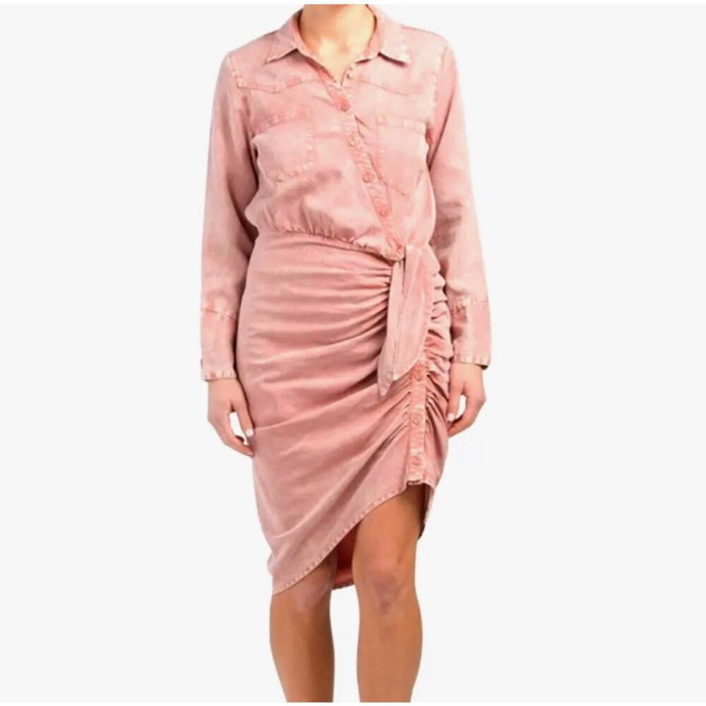 Young Fabulous & Broke Ruched Button-up Shirt Dress Pink Size Small